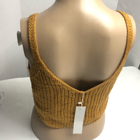 Spaghetti Strap Crop Knit gold Yellow Cami Top Free size - Picture 6 of 11